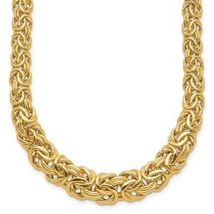 14k Yellow Gold Fancy Graduated 7-12mm Flat Byzantine Necklace